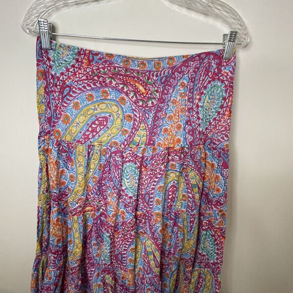 Ralph Lauren Cotton Tiered Maxi Skirt Pink Paisley Boho Beach Size XS / S - 30” - Picture 7 of 10